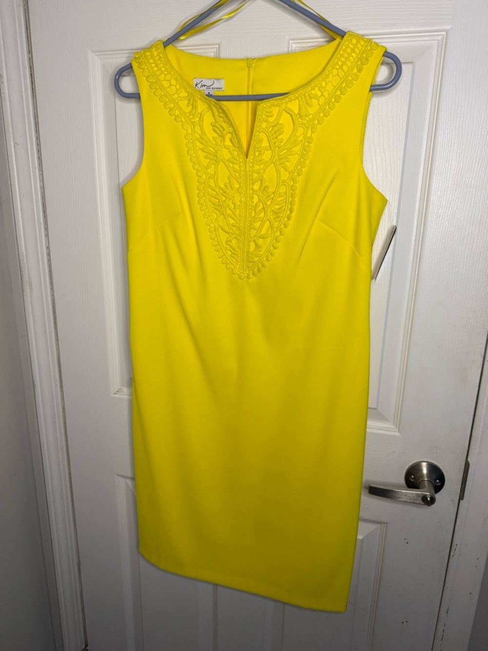 NWT Kim Rogers Bright Yellow Embroidered Sleeveless Dress